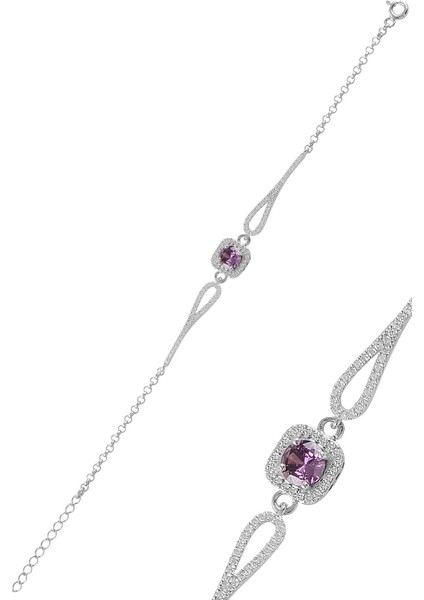 Gümüş Pırlanta Modeli Amatis Zirkon Taşlı Kare Bileklik