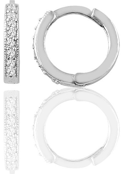 Gümüş Zirkon Taşlı 12 mm Halka Küpe