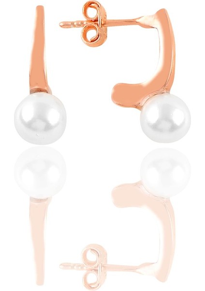 Gümüş Rose Incili Modern Tasarımlı Küpe