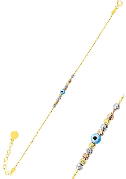 Gümüş Altın Yaldızlı Rodaj ve Rose Renkli Nazarlı Dorissa Dorica Bileklik