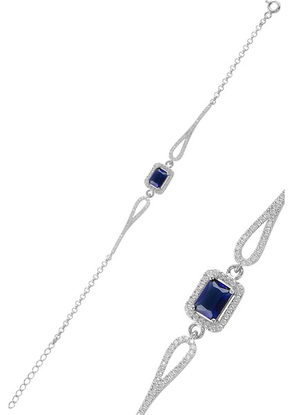 Gümüş Pırlanta Modeli Safir ve Zirkon Taşlı Baget Bileklik