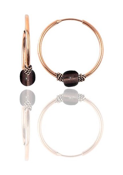 Gümüş Rose 12 mm Mini Açık Kahverengi Taşlı Halka Küpe