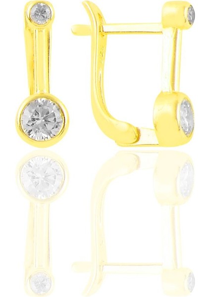 Gümüş Altın Yaldızlı Zirkon Taşlı J Küpe