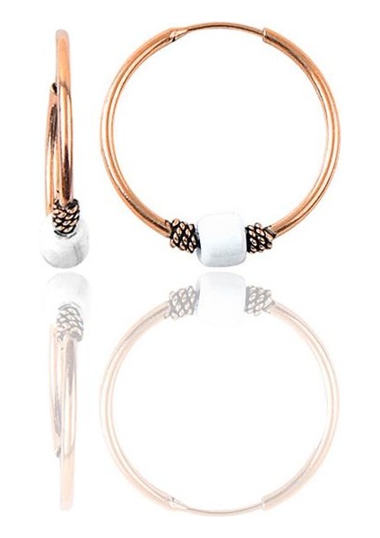 Gümüş Rose 14 mm Beyaz Taşlı Halka Küpe