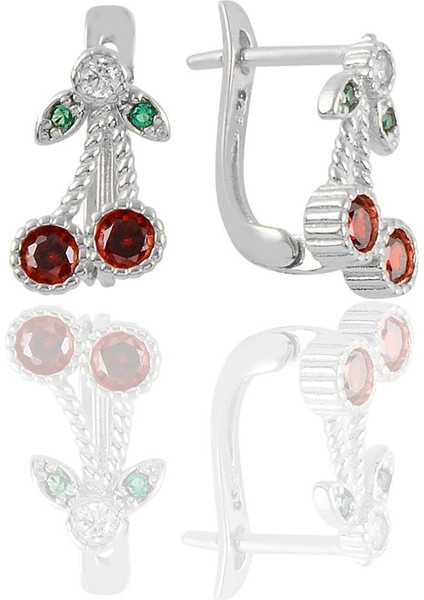 Gümüş Kırmızı Taşlı J Kiraz Küpe