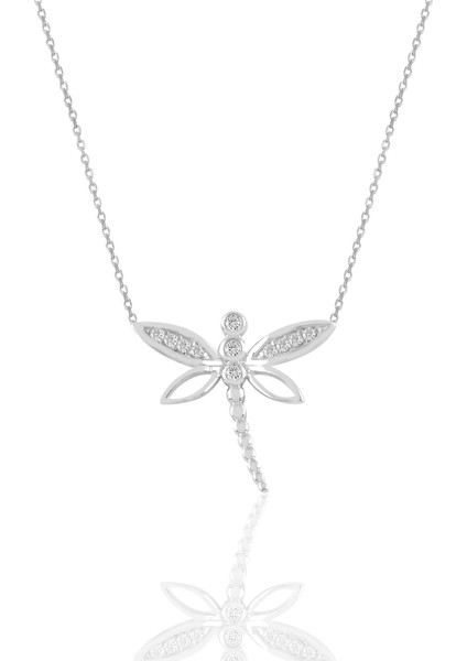 Gümüş Beyaz Altın Zirkon Taşlı Yusufçuk Kolye