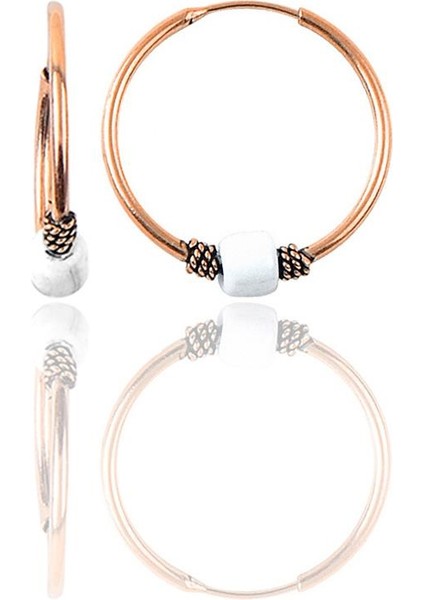 Gümüş Rose 17 mm Beyaz Taşlı Halka Küpe