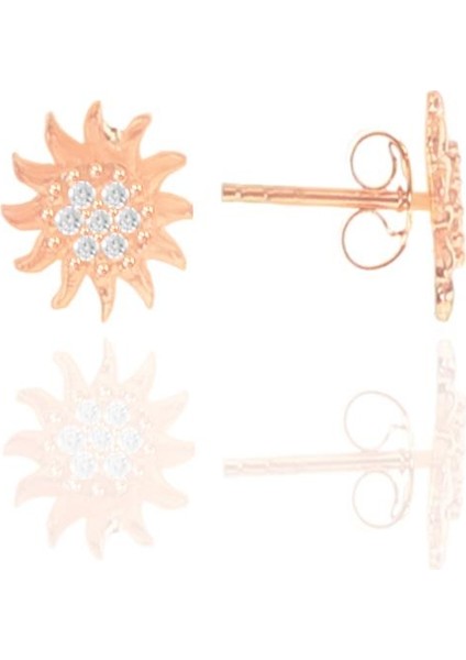 Gümüş Rose Zirkon Taşlı Güneş Küpe