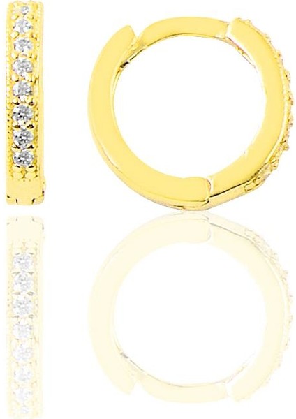 Gümüş Altın Yaldızlı Zirkon Taşlı 12 mm Halka Küpe