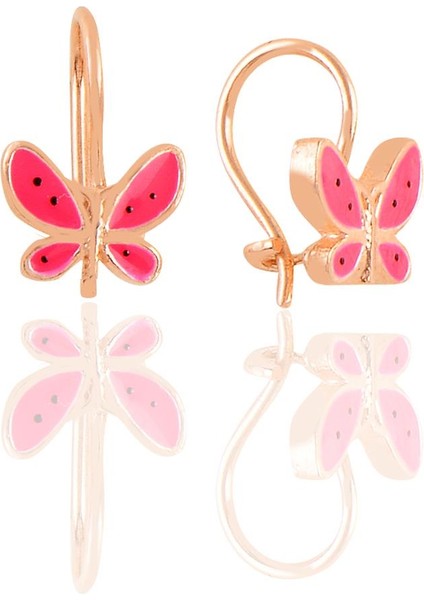 Gümüş Rose Fuşya Mineli Çengelli Gümüş Kelebek Küpe