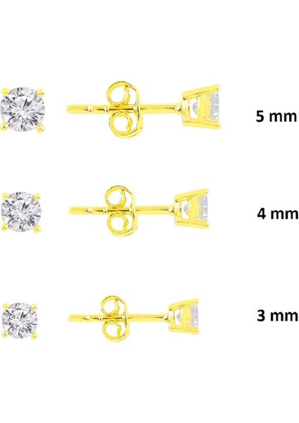 Gümüş Altın Yaldızlı Pırlanta Montürlü 3 Boy Tektaş Kombin Küpeler