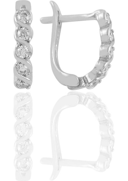 Gümüş Zirkon Taşlı Örgü Modeli J Küpe