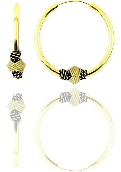 Gümüş Altın Yaldızlı 17 mm Işlemeli Halka Küpe