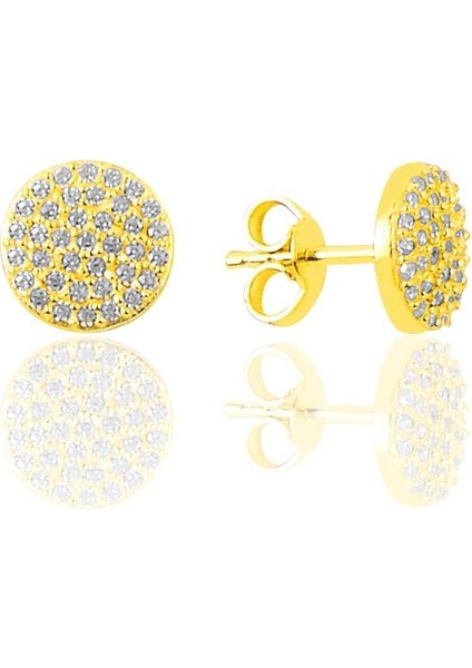 Gümüş Altın Yaldızlı Zirkon Taşlı Yuvarlak Küpe