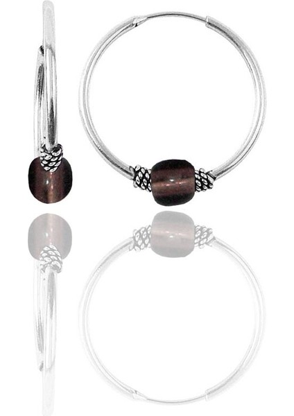 Gümüş 17 mm Açık Kahverengi Taşlı Halka Küpe