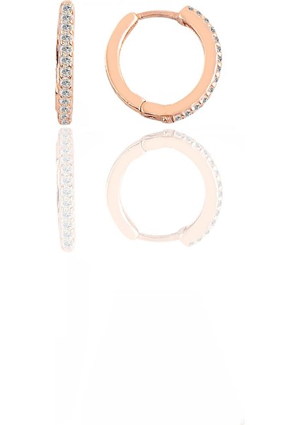 Gümüş Rose Zirkon Taşlı 12 mm Halka Küpe