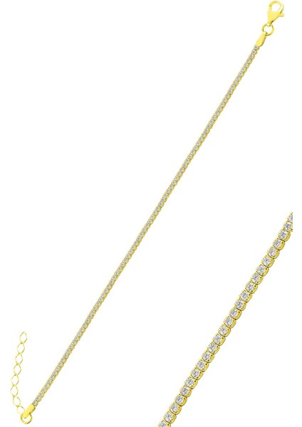 Gümüş Altın Yaldızlı Pırlanta Modeli Zirkon Taşlı Su Yolu Bileklik