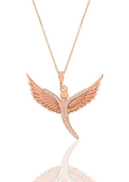Gümüş Rose Zirkon Taşlı Kanat Kolye