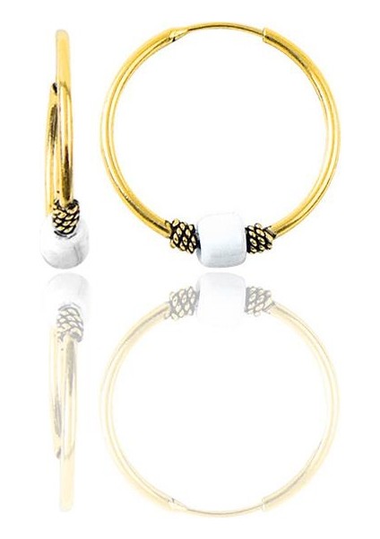 Gümüş Altın Yaldızlı 14 mm Beyaz Taşlı Halka Küpe