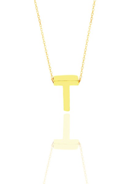 Gümüş Altın Yaldızlı Üç Boyutlu Minimal T Harf Kolye