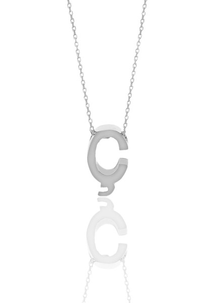Gümüş Üç Boyutlu Minimal Ç Harf Kolye