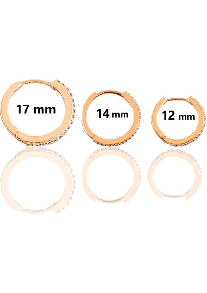 Gümüş Rose Zirkon Taşlı Üç Boydan Oluşan Halka Küpeler