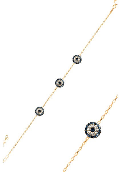 Gümüş Altın Yaldızlı Zirkon Taşlı Nazar Bileklik