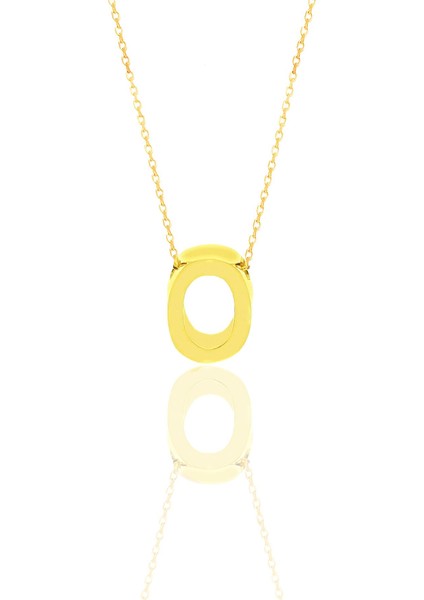 Gümüş Altın Yaldızlı Üç Boyutlu Minimal O Harf Kolye