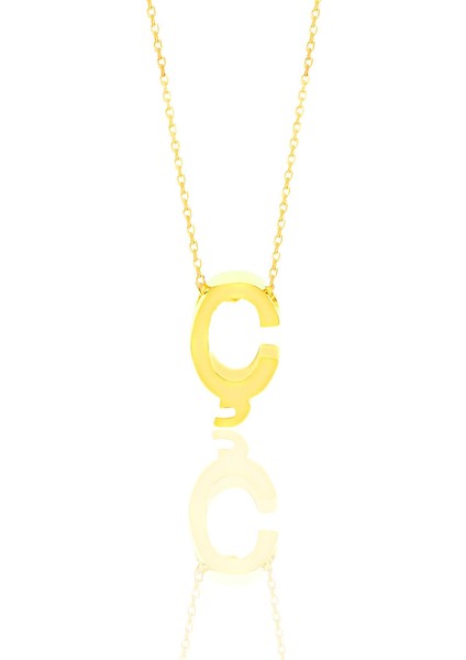 Gümüş Altın Yaldızlı Üç Boyutlu Minimal Ç Harf Kolye