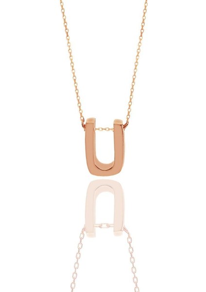 Gümüş Rose Üç Boyutlu Minimal Ü Harf Kolye