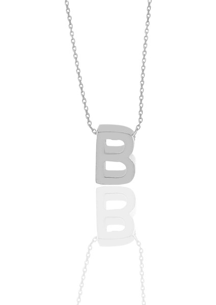 Gümüş Üç Boyutlu Minimal B Harf Kolye
