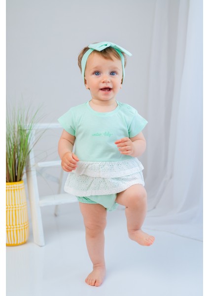 Kız Bebek Water Lily Fistolu Body ve Saç Bandı Takım (3-24AY)