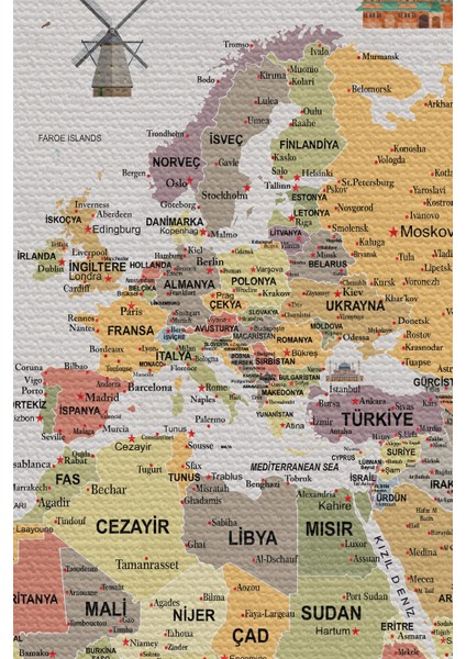 Duvar Örtüsü Halısı Bayrak Detaylı Türkçe Güncel Dünya Haritası 3966 fiyatları
