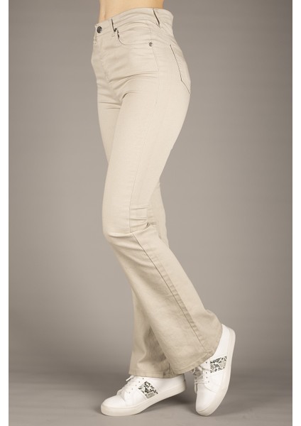 Kadın Bej Yüksek Bel Ispanyol Paça Pantolon fırsatları