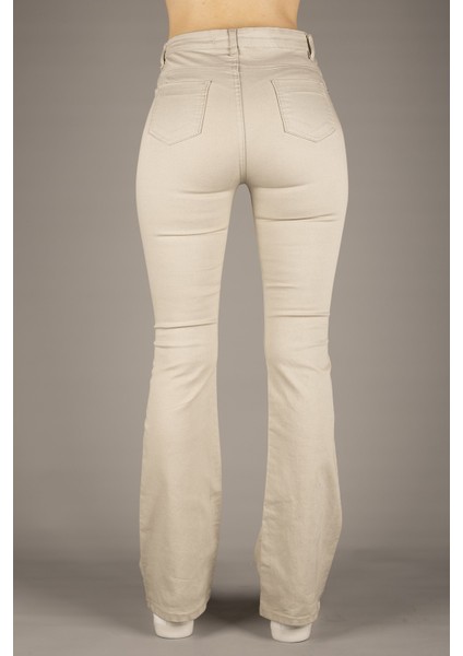 Kadın Bej Yüksek Bel Ispanyol Paça Pantolon indirimleri