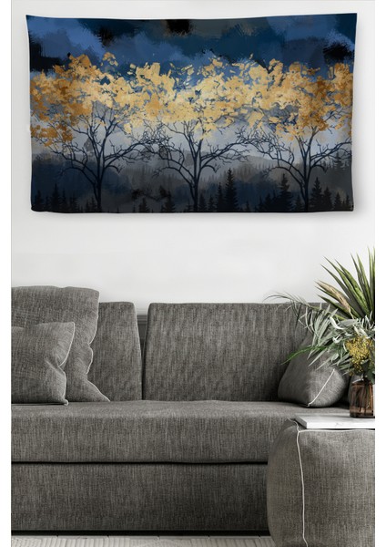 Duvar Örtüsü Ay Işığı ve Orman Manzaralı Kanvas Duvar Halısı 4039