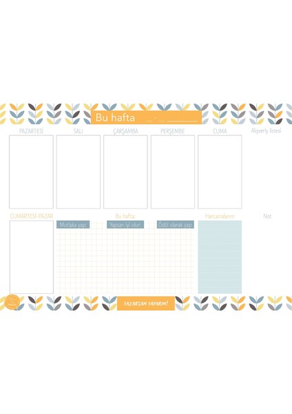 Süresiz Haftalık Planlayıcı - Yaprak Desenli