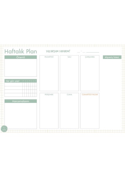 Süresiz Haftalık Planlayıcı - Minimal Desenli