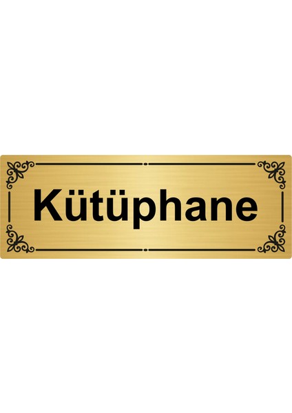 Kütüphane 7 x 20 cm Altın Renk Metal Yönlendirme Levhası