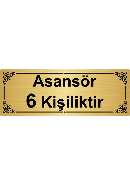 Asansör 6 Kişiliktir 7 x 20 cm Altın Renk Metal Yönlendirme Levhası