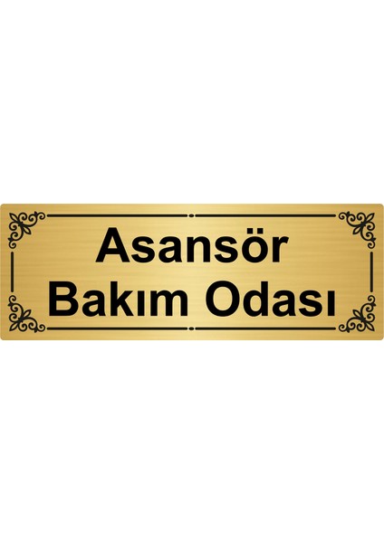 Asansör Bakım Odası 7 x 20 cm Altın Renk Metal Yönlendirme Levhası