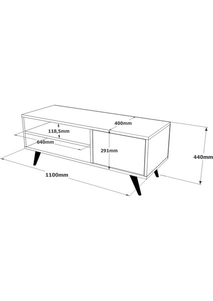 Diamond 110 cm Tv Ünitesi Tv Sehpası Ahşap Ayaklı Raflı Kapaklı Çam DA1-A