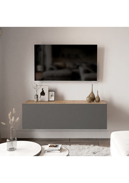 Delphin 100 cm Kapaklı Tv Ünitesi DLP12-AA Çam-Antrasit Gri