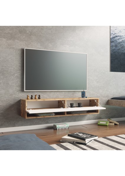 Delphin 140 cm Raflı KapaklıTv Ünitesi DLP11-AW Çam-Beyaz fiyatları