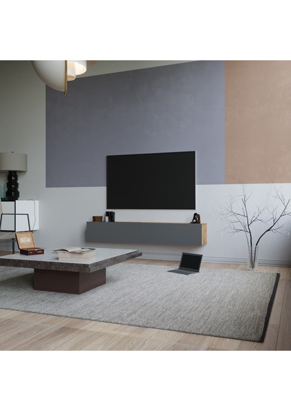 Delphin 180 cm Kapaklı Tv Ünitesi DLP8-AA Çam-Antrasit