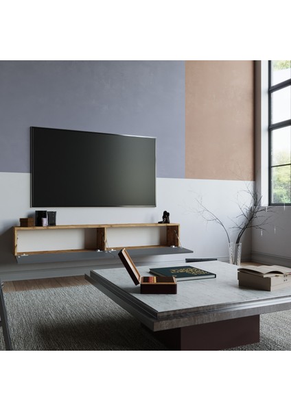 Delphin 180 cm Kapaklı Tv Ünitesi DLP8-AA Çam-Antrasit fiyatları