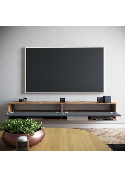 Delphin 180 cm Kapaklı Raflı Tv Ünitesi DLP9-AA Çam-Antrasit fiyatları