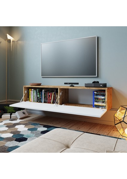 Delphin 140 cm Kapaklı Tv Ünitesi DLP10-AW Çam-Beyaz fiyatları