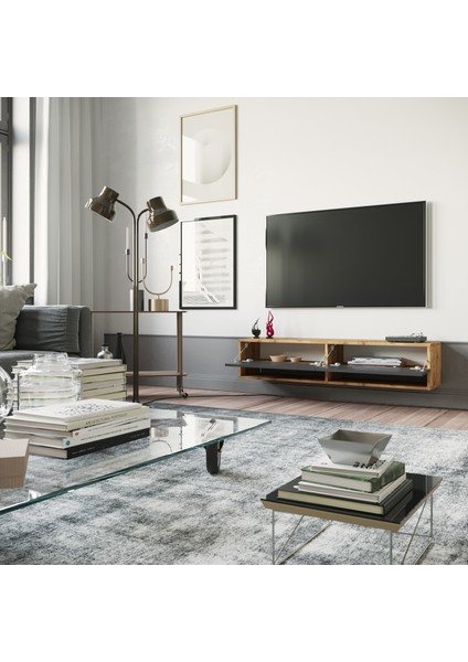 Delphin 140 cm Raflı KapaklıTv Ünitesi DLP11-AA Çam-Antrasit fiyatları