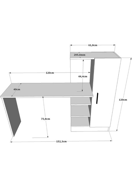 Luke 153 cm Kitaplıklı Kapaklı Çalışma Masası Raflı Laptop Masası Çam Beyaz LK2-AW